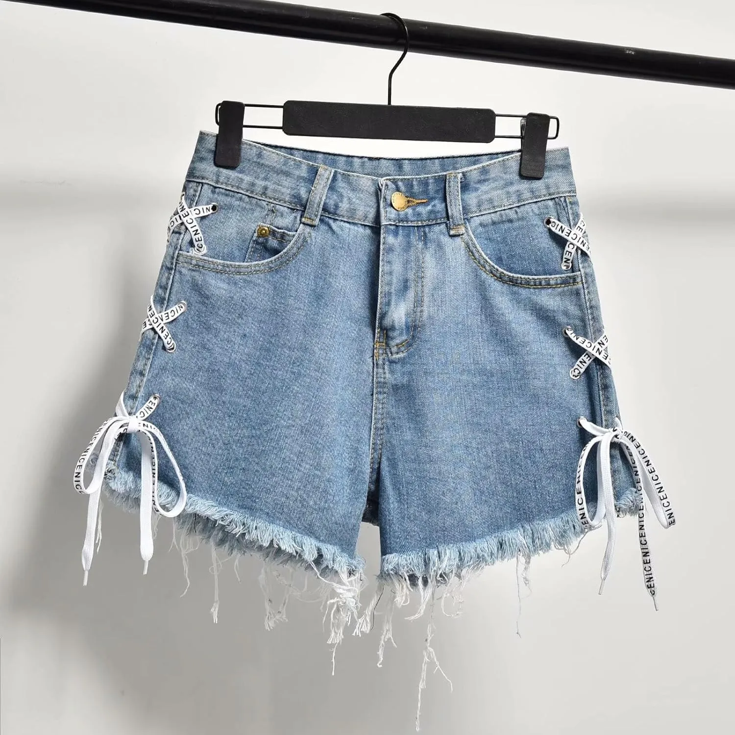 Women's Raw Hem Jeans Shorts Refined Raw Edge Chic Big Hem High Waisted Loose Fit Shorts with Pockets Outside Walking