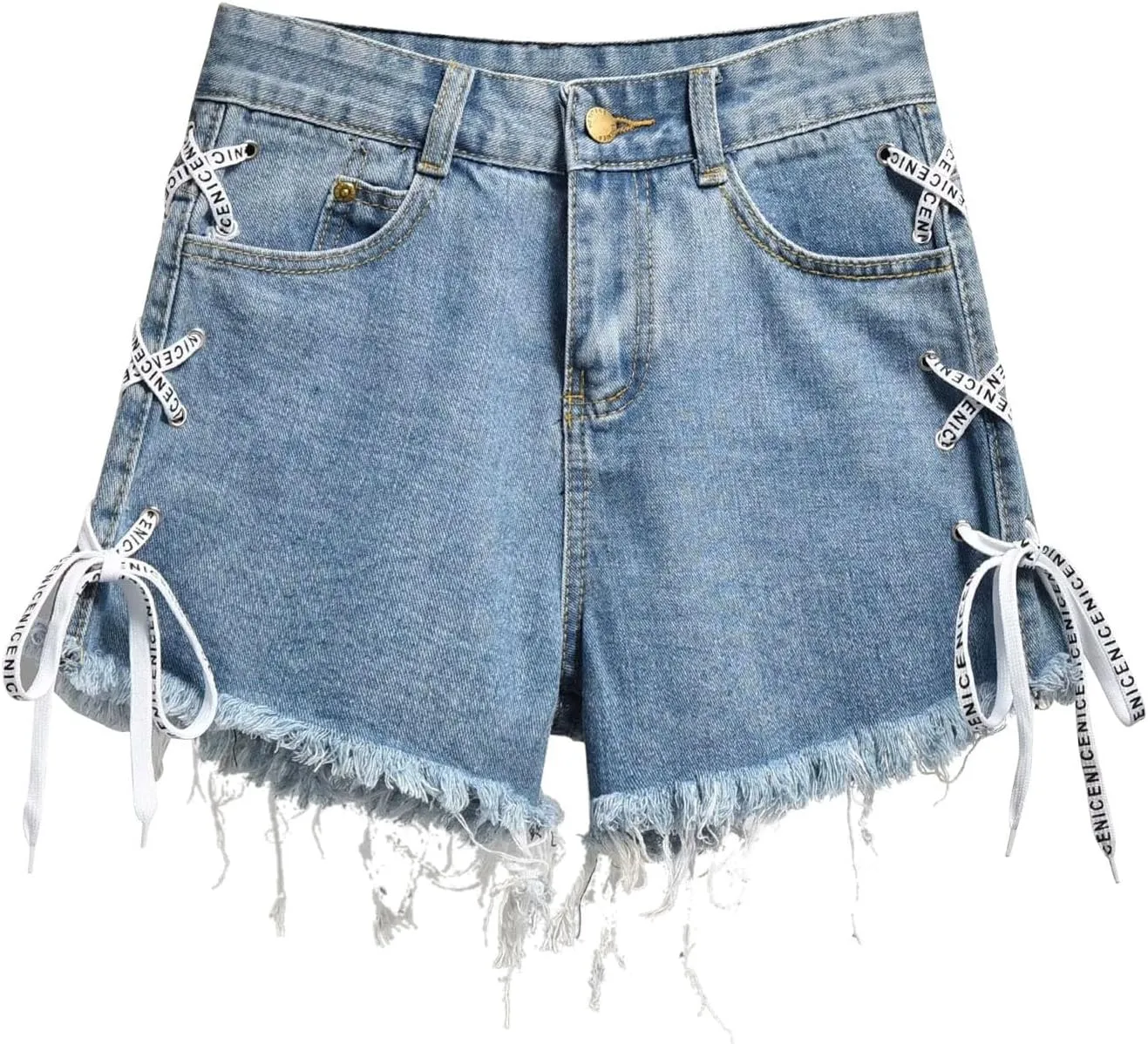 Women's Raw Hem Jeans Shorts Refined Raw Edge Chic Big Hem High Waisted Loose Fit Shorts with Pockets Outside Walking