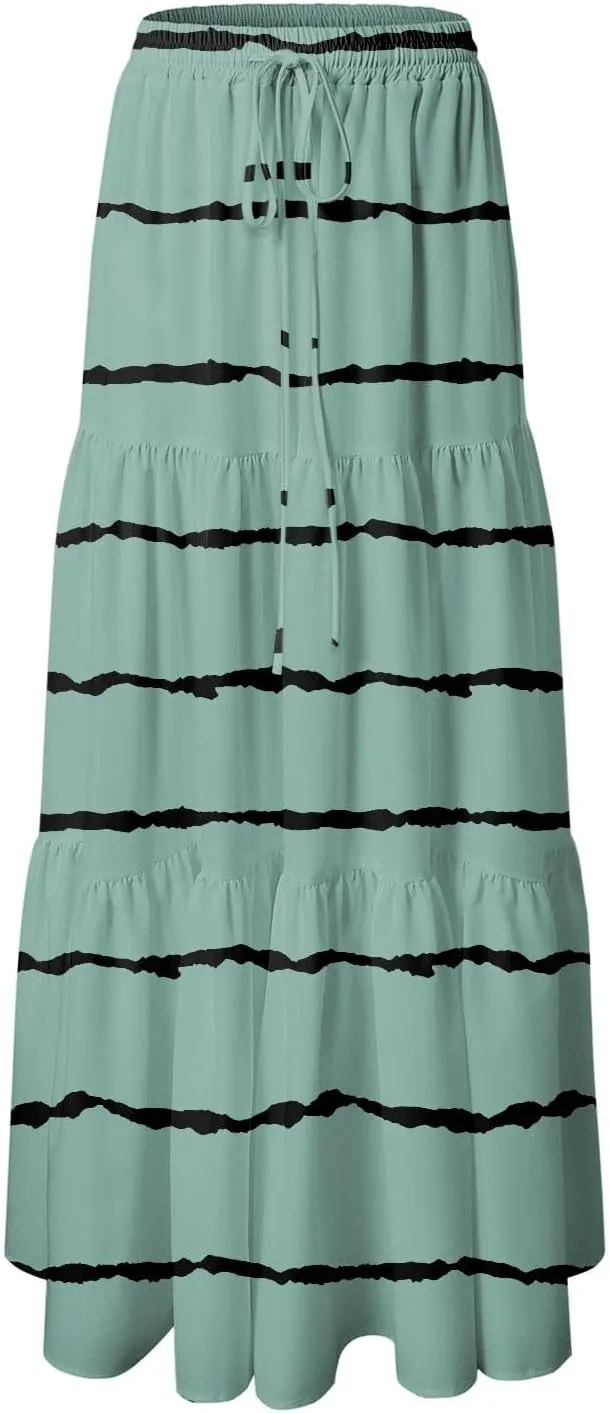 Women's Skirts Summer Casual High Waist Tie Boho Vacation Beach Long Skirt with Pockets 2025