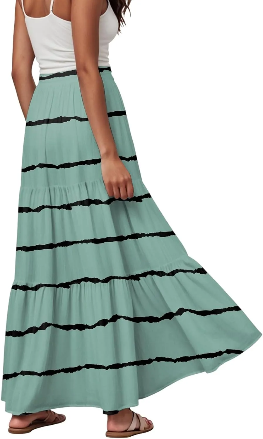 Women's Skirts Summer Casual High Waist Tie Boho Vacation Beach Long Skirt with Pockets 2025