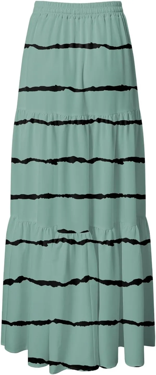 Women's Skirts Summer Casual High Waist Tie Boho Vacation Beach Long Skirt with Pockets 2025