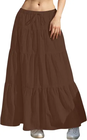 Women's Summer Casual Maxi Skirt Boho Flowy Swing Tiered A-Line Skirt 2025 Fashion Pleated Beach Long Skirts