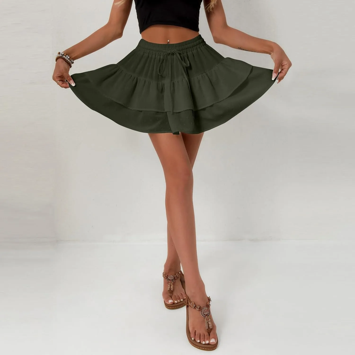 Women's Sundresses High Waist Mini Skirt Flowy A Line Ruffle Hem Y2K Cute Skirts Casual Boho Dresses, S-XL
