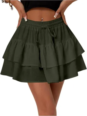 Women's Sundresses High Waist Mini Skirt Flowy A Line Ruffle Hem Y2K Cute Skirts Casual Boho Dresses, S-XL